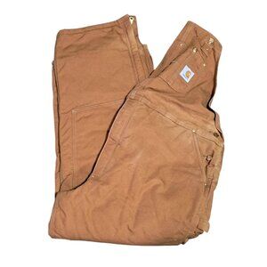 Carhartt Mens Brown Insulated Duck Bib Overalls Size 50 X 30 With Red Quilted Li